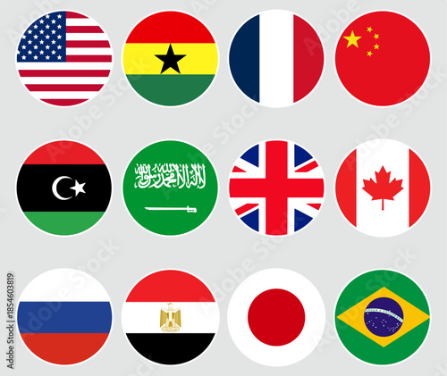 Round National Flag Buttons Set. Circle Flag Icon Vector Collection.