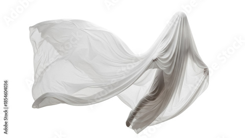 Принти на полотні Mysterious figure under flowing white fabric isolated PNG, ethereal and ghostly