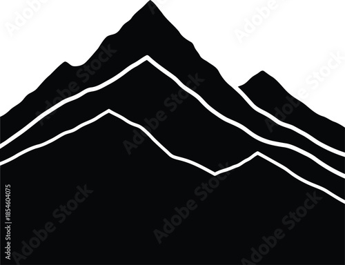Silhouetted Mountains with White Outlines against a Clear Sky View Whisk Vector Graphic