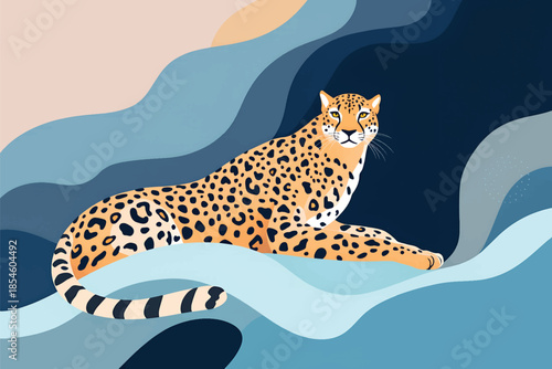 Arabian Leopard in Moonlit Desert ? Save Wildlife Illustration.eps