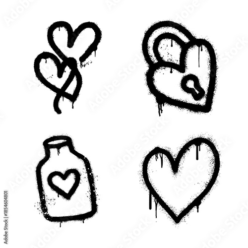 urban graffiti heart shapes and love symbols with spray paint drips