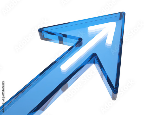 A translucent blue upward pointing arrow with a black outline on a black transparent background