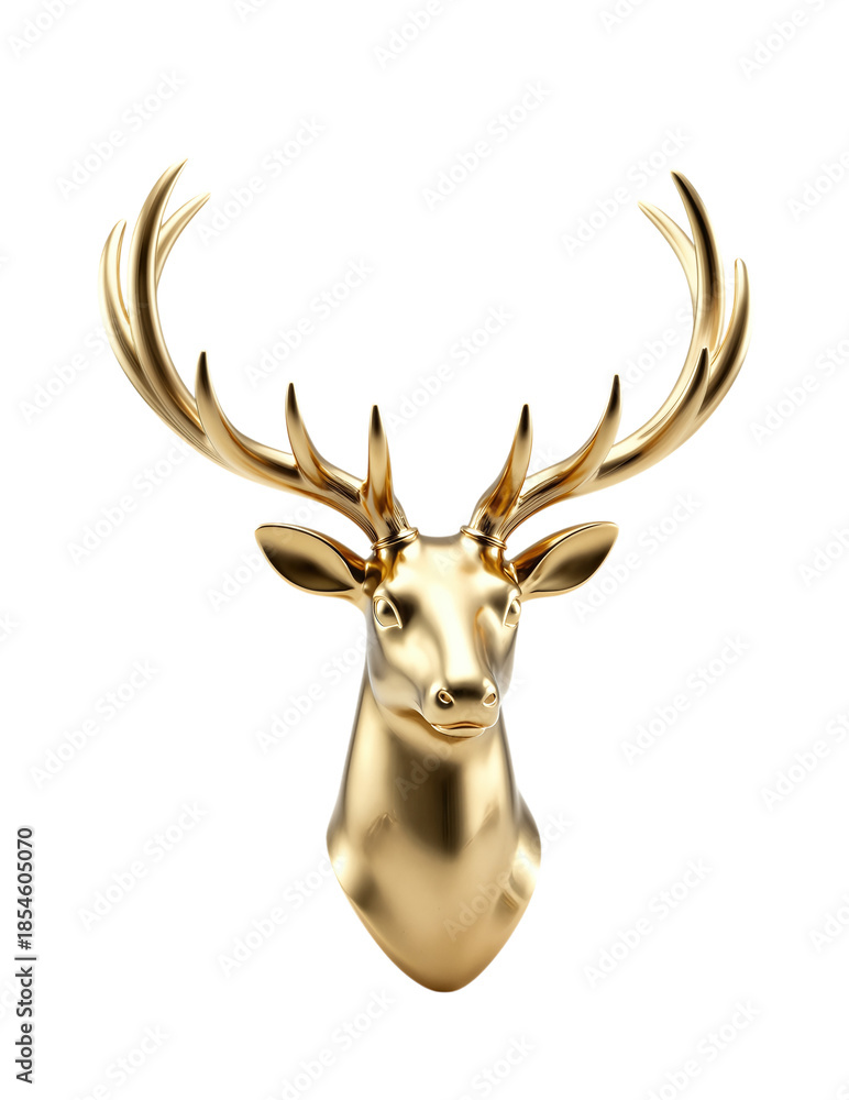 Naklejka premium Golden Deer Head with Large Antlers