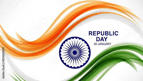Indian Republic Day abstract background with Ashoka Chakra and tricolor waves a patriotic design for national holidays and celebrations