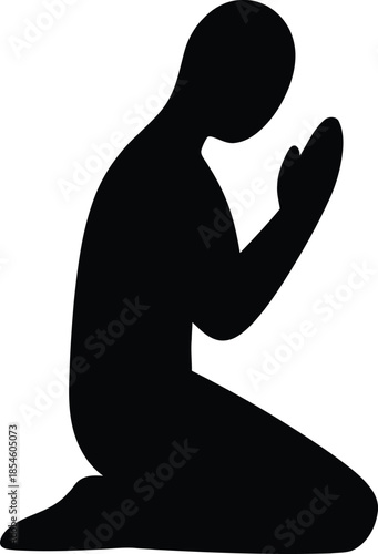 Serene silhouette of a kneeling figure in contemplation and prayer