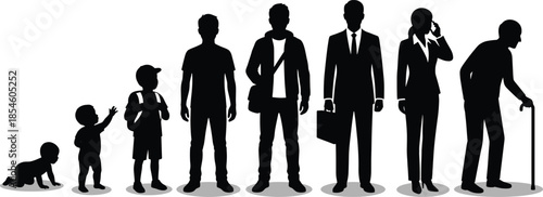 Silhouettes Depicting Human Life Stages from Infancy to Old Age for Educational, Social, Family, and Developmental Design Concepts