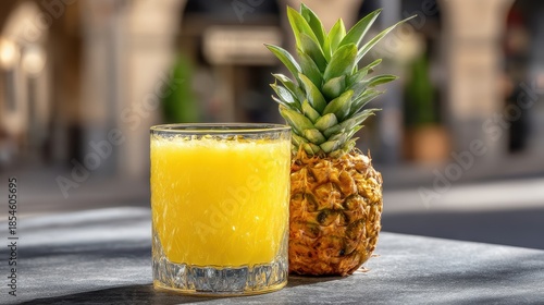 Pineapple and glass of orange juice vibrant pineapple and refreshing orange juice perfect for healthy beverage and fruit snack