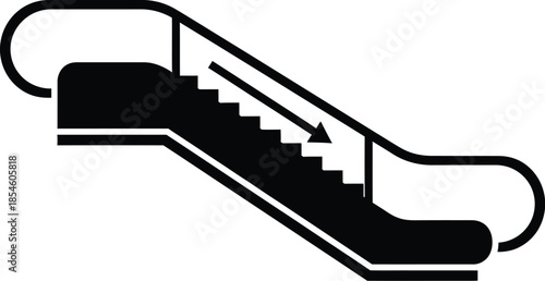 Black escalator icon displaying upward movement ideal for design on transparent background silhouette
