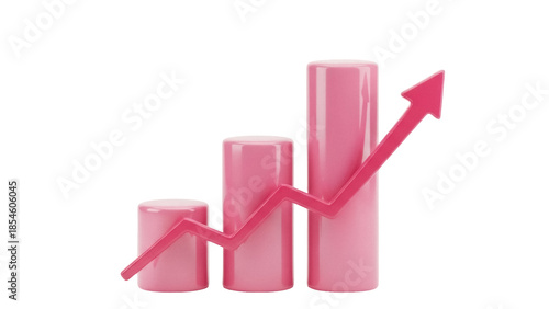 Pink bar graph with arrow isolated PNG, business growth chart on transparent background for presentations and infographics