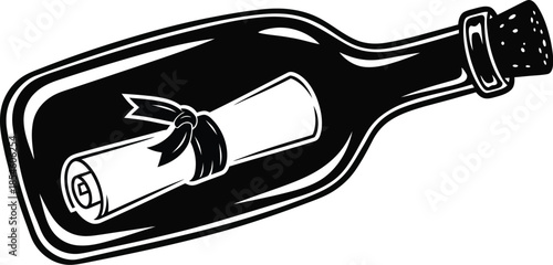 Vintage message in a bottle illustration perfect for design use on transparent background silhouette