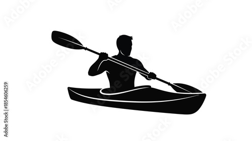 Kayaker paddling a boat in dark outline a striking silhouette