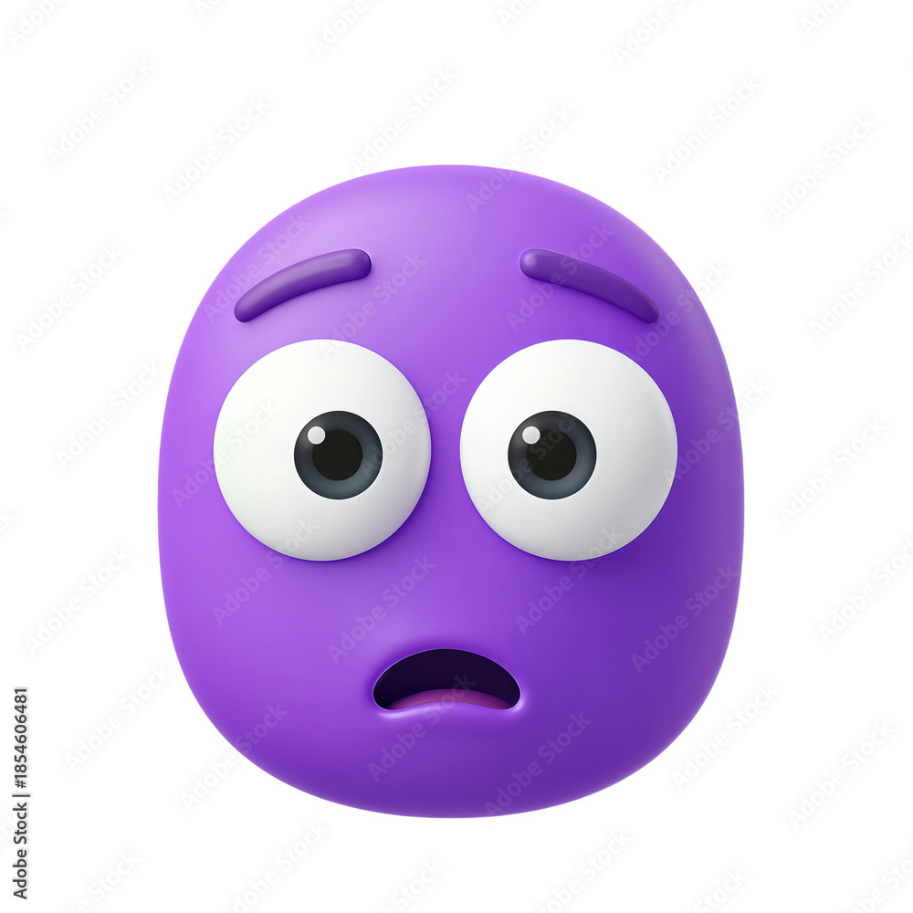 Fototapeta premium Purple cartoon face with worried expression