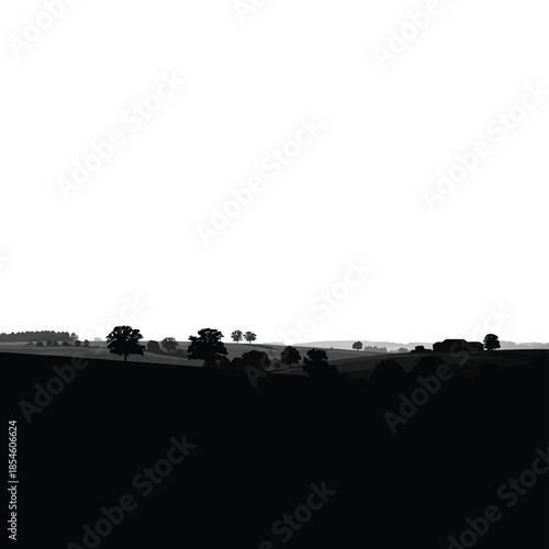 Silhouetted countryside landscape