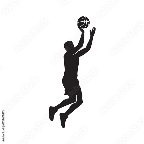 Basketball Player Silhouette – Jump Shot Action Sports Vector Illustration
Dynamic basketball player silhouette showing a jump shot with the ball. Ideal for sports designs, basketball tournaments.