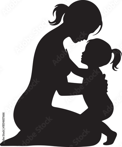 Silhouette of woman comforting child in embrace