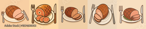 Roasted Ham Flat Cartoon Illustration