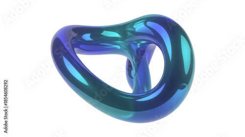 Shiny blue-green abstract sculpture on white background