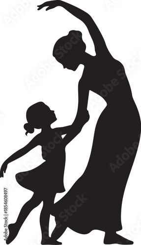 Silhouette of Woman Teaching Young Girl to Dance