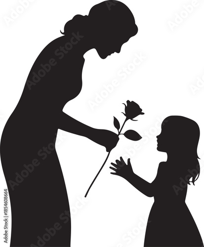 Woman Giving Rose to Child Silhouette flower