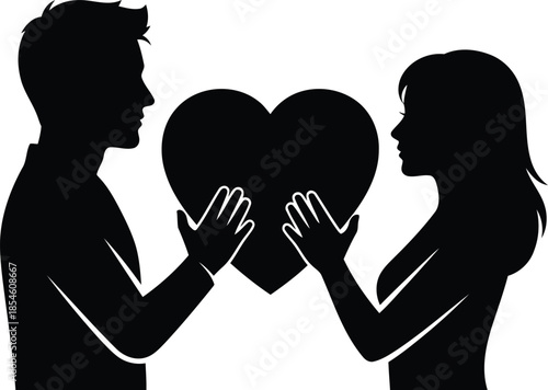 A beautiful silhouette of a man and woman sharing a heart, symbolizing eternal love and connection