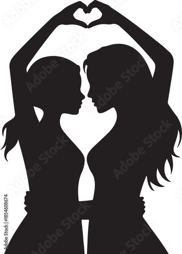 Two Silhouettes with Heart Shape Above two people black and white