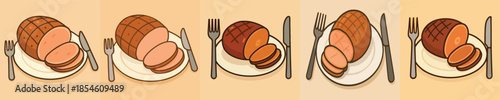 Roasted Ham Flat Cartoon Illustration