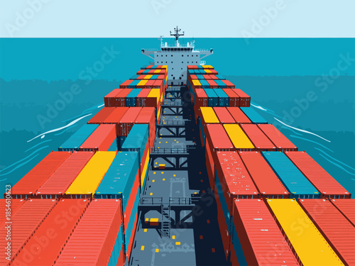 Large cargo ship with colorful shipping containers sailing on the ocean