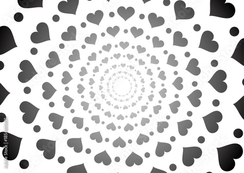 ハートとドットの集合体の放射イラスト　モノクロ