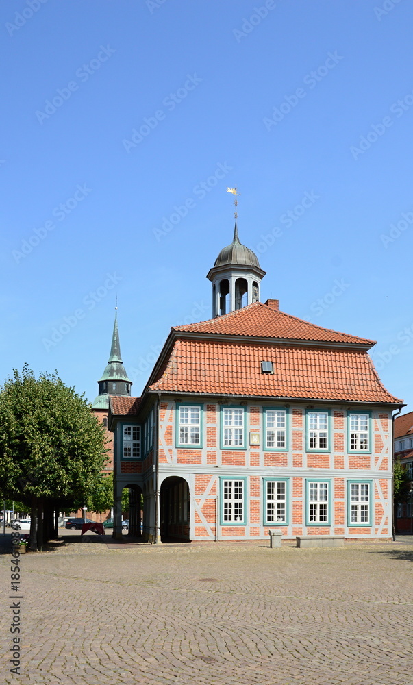 Obraz premium Historical City Hall in the Old Town of Boizenburg at the River Elbe, Mecklenburg - Western Pomerania