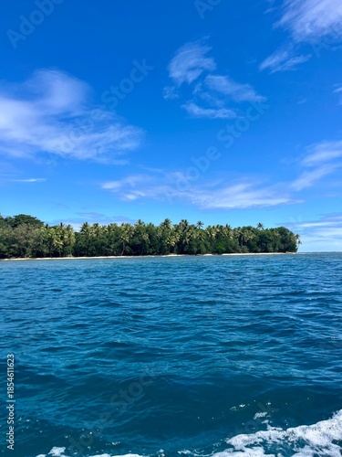 Stunning scenes of the deep blue ocean surrounding Aneityum (Anatom, Keamu), the southernmost remote and tropical island of Vanuatu near Mystery Island (Inyeug) in the Southwest Pacific Ocean.