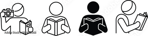 Vector illustration of reading icons—symbols for learning, education, observation, study habits, personal development, and intellectual engagement reference