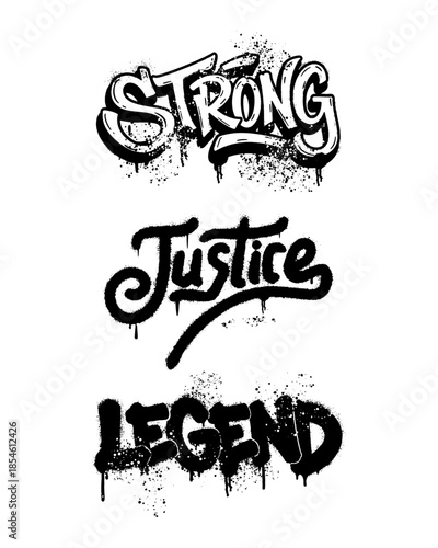 black spray paint graffiti text strong justice legend urban collection