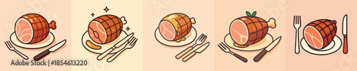 Roasted Ham Flat Cartoon Illustration