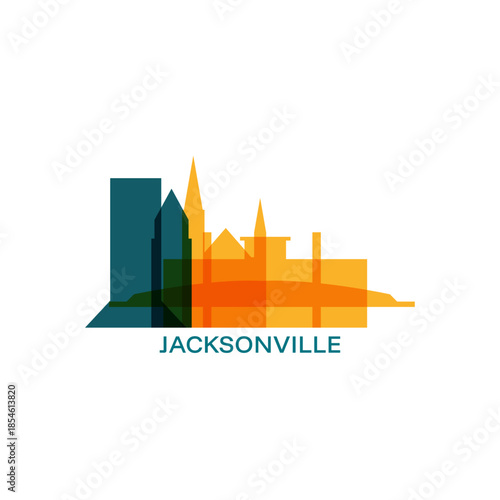 Jacksonville Florida logo, clip art with cityscape, skyline, panorama, skyscrapers. Vector flat isolated illustration. United States of America city image with landmarks and buildings