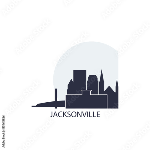 Jacksonville Florida logo, clip art with cityscape, skyline, panorama, skyscrapers. Vector flat isolated illustration. United States of America city image with landmarks and buildings