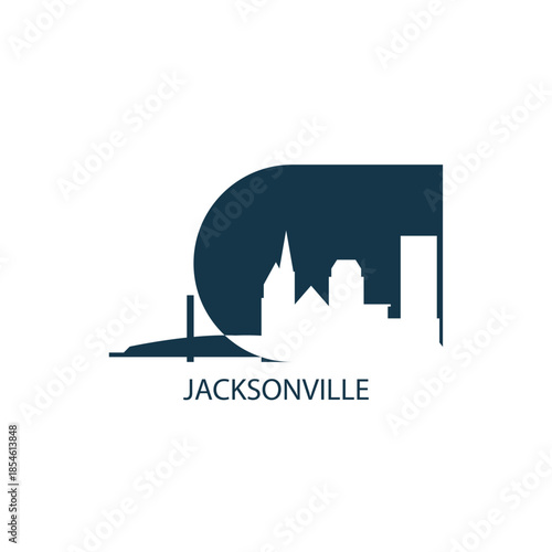 Jacksonville Florida logo, clip art with cityscape, skyline, panorama, skyscrapers. Vector flat isolated illustration. United States of America city image with landmarks and buildings