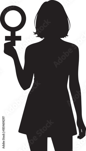 Silhouette of a woman holding the female gender symbol