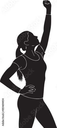 Silhouette of a woman with her fist raised in triumph