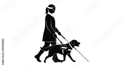 A person with a guide dog walking together showcasing assistance and companionship silhouette