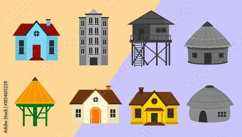 Diverse Collection of Houses and Buildings Featuring Various Architectural Styles