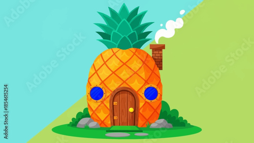 Whimsical Pineapple House Home for Fantasy Creatures Set in a Lush Green Landscape
