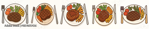 Grilled Beef Steak Flat Cartoon Illustration