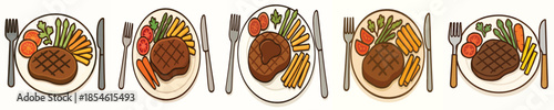 Grilled Beef Steak Flat Cartoon Illustration