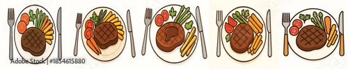 Grilled Beef Steak Flat Cartoon Illustration