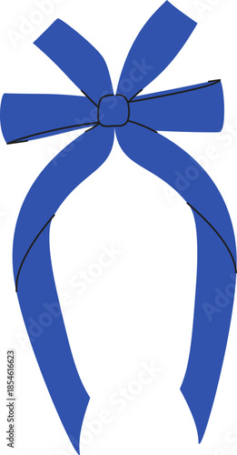 Bright blue decorative bow with long ribbons. Isolated flat vector illustration for gift decoration and holidays.