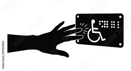 a hand offering a disabled parking permit depicted in stark black and white silhouette