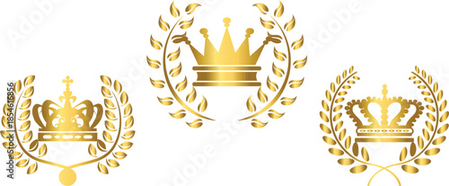 Retro designSet of ranking icon with wreaths and crown. Vector illustration of hand drawn wreaths