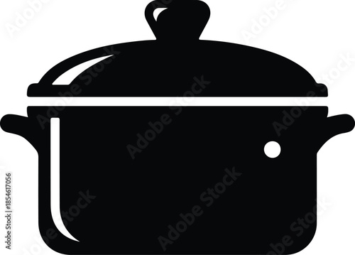 Silhouette Cooking Pot with Lid Kitchen Utensil Icon Object Vector Illustration