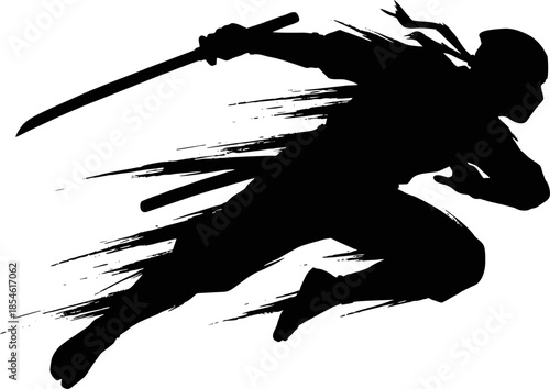 Ninja Katana Dash Silhouette. Fast Ink Speed Vector for Martial Arts