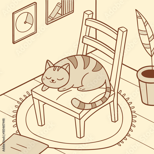 Cat sleeping on a chair in a cozy indoor environment  
